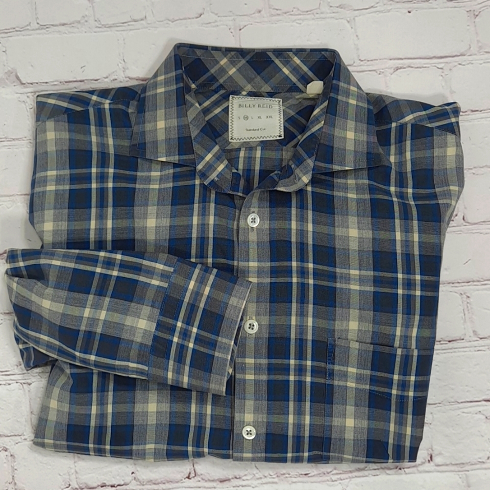 Billy Reid Blue Plaid Button Down Long Sleeve Shirt